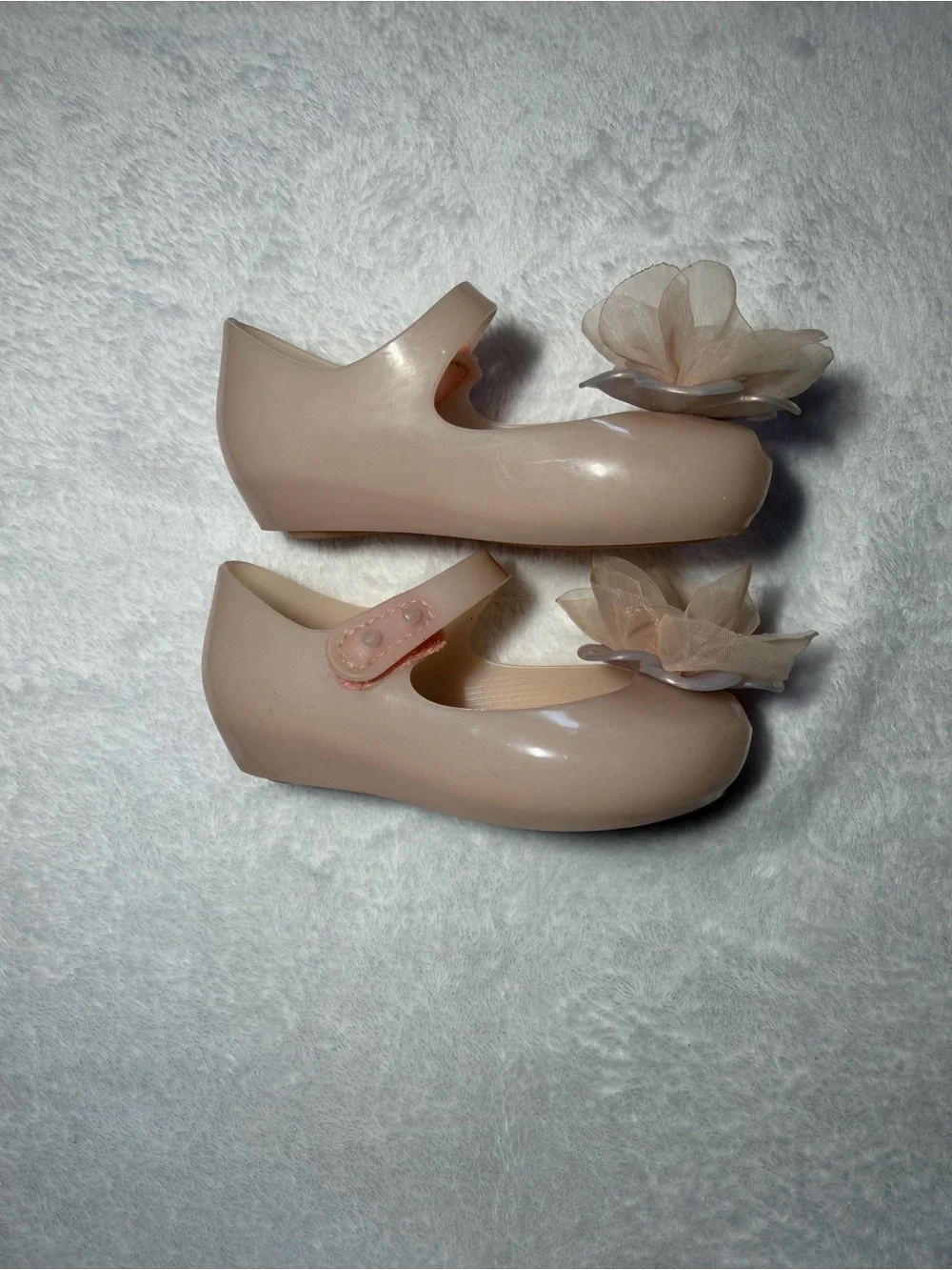 Mini Melissa Girls Floral Jelly Mary Janes in Nude Pink
